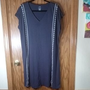 J. Jill Gray and White Sheath Midi Dress with Flutter Sleeves